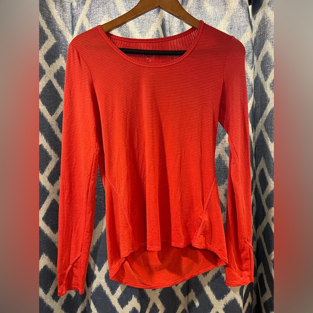 Athleta Orange striped burnout top size Small